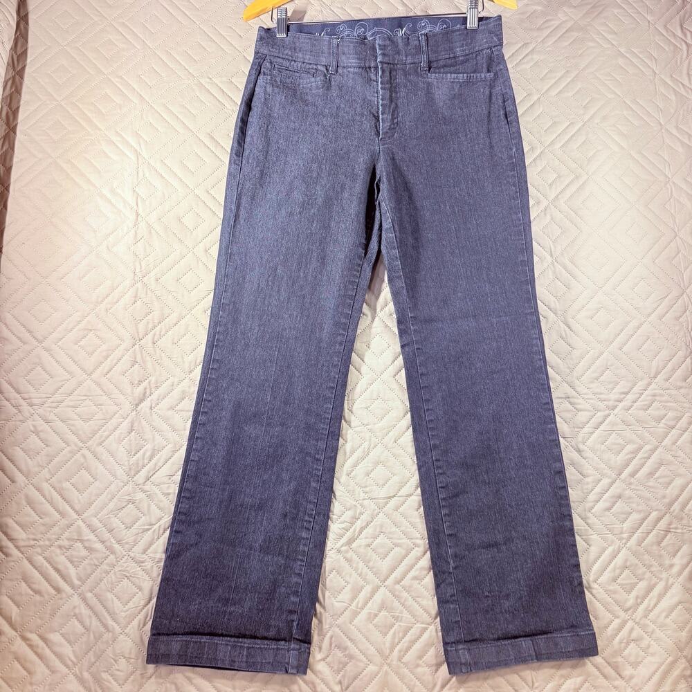 Women Blue denim trousers pants sz 8P sophisticated denim straight leg workwear